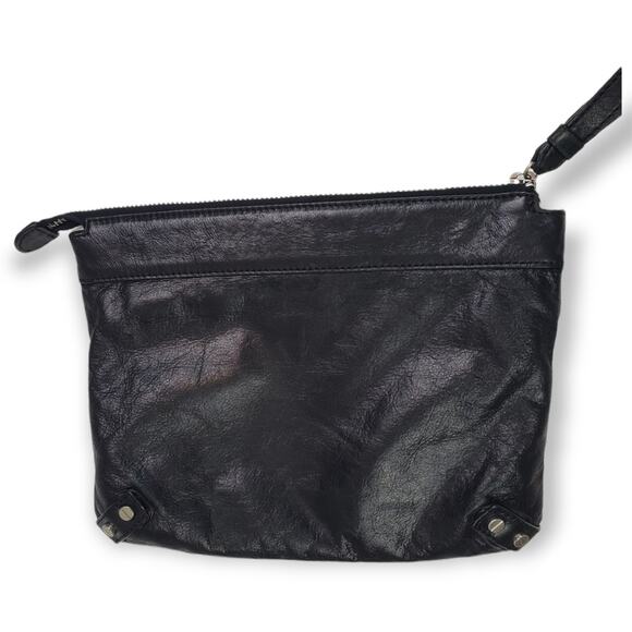 Club Monaco Black Buttery Soft Leather Clutch Purse With Wrist Handle 11" x 8.5" - Picture 5 of 10